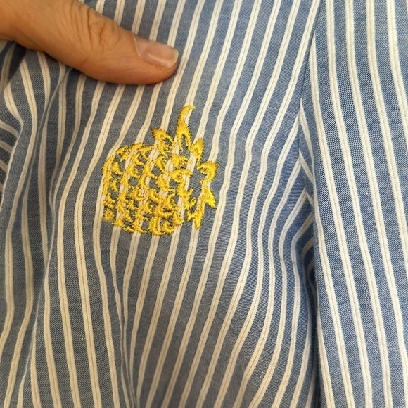 J.Crew Preppy Nautical Blue & White Striped Blouse with Yellow Detail — Size S - Picture 5 of 9
